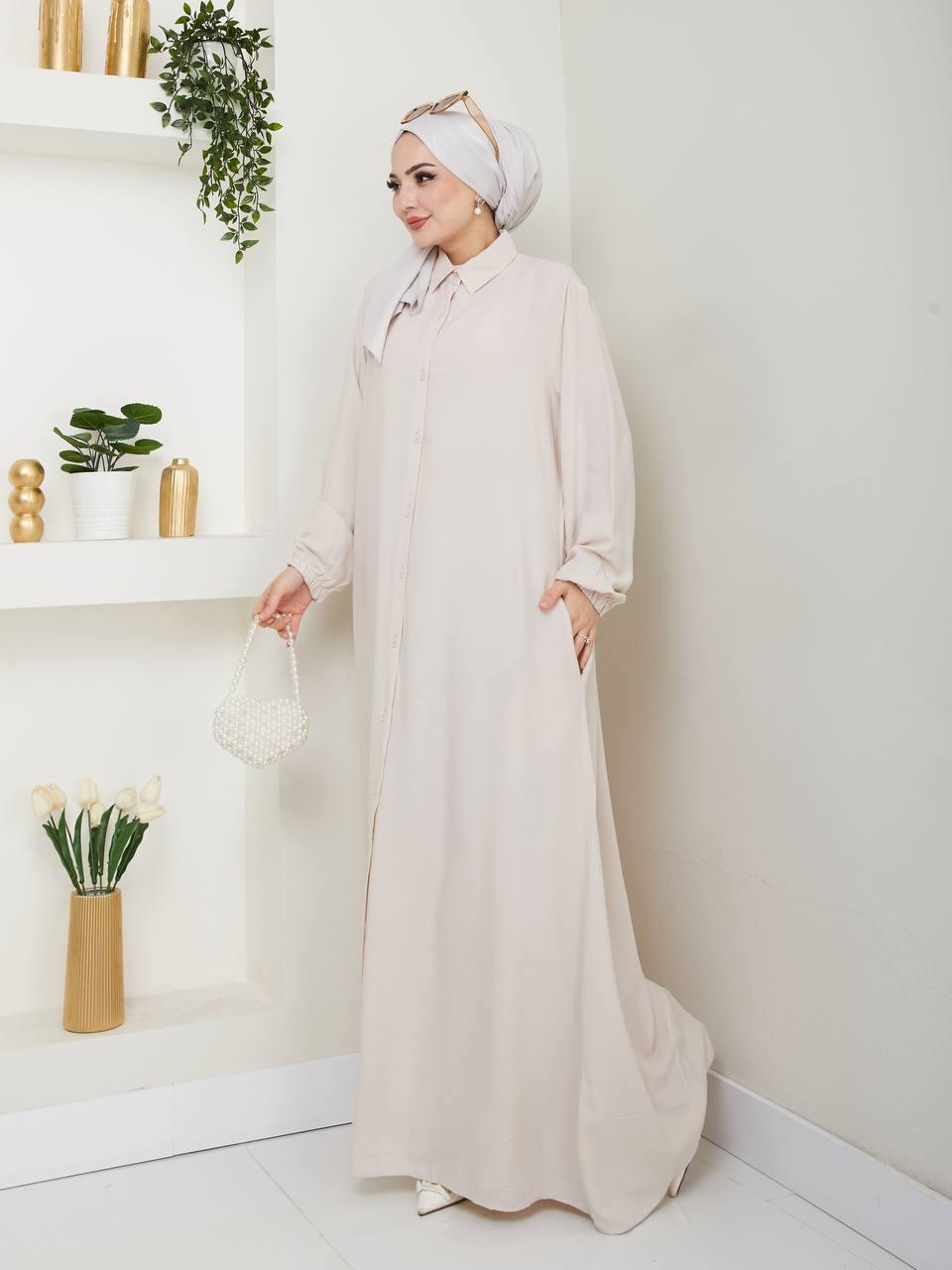 Elegant Blossom Maxi Dress – Plain Beige Cotton for Summer
