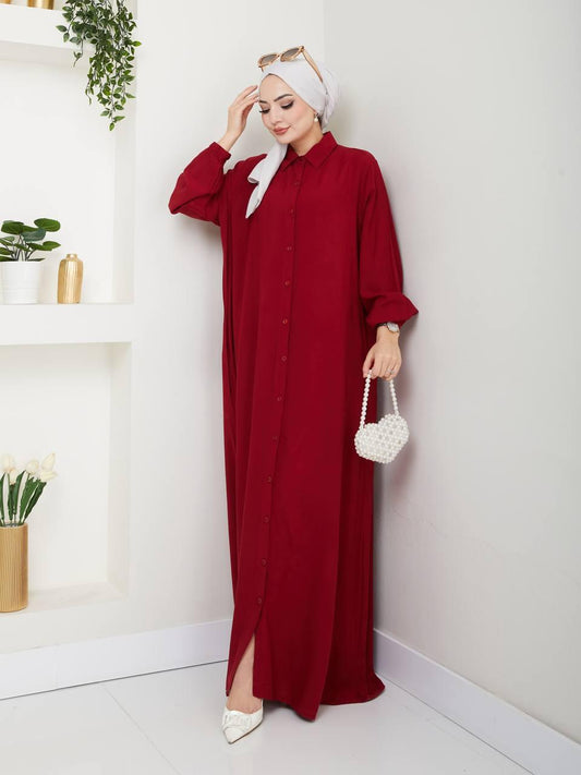 Elegant Blossom Maxi Dress – Plain Red Cotton for Summer
