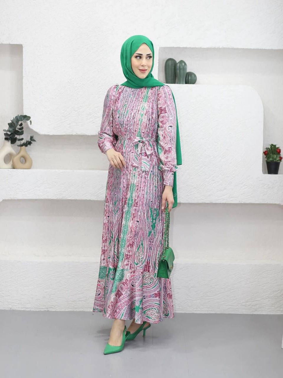 Pink & Blue Printed Satin Dress Blossom Collection