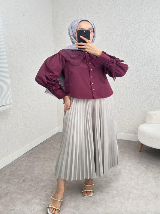 New Collection Dark Red Shirt with Collar Pattern