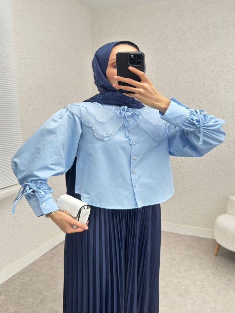 New Collection Baby Blue Shirt with Collar Pattern