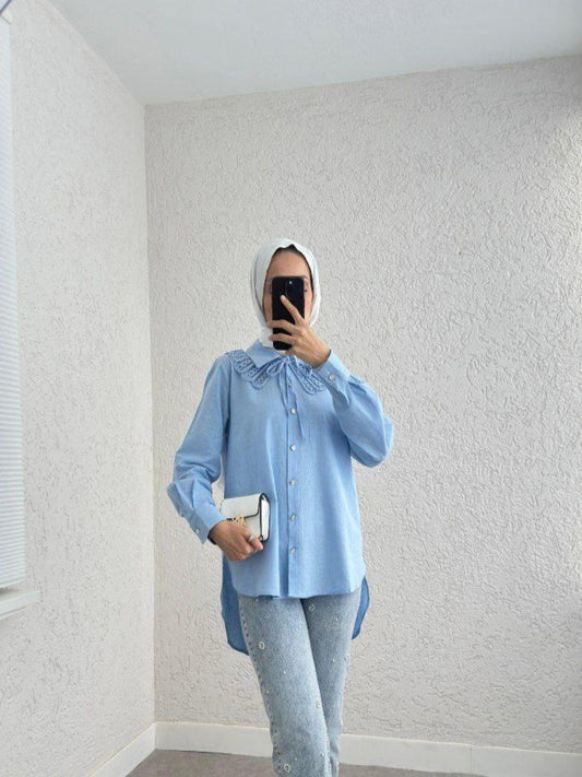 Blossom New Collection Baby Blue Shirt with Collar & Knitting Pattern