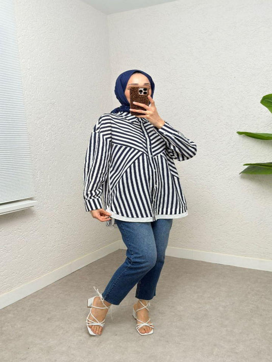 New Collection Navy Blue Striped Shirt