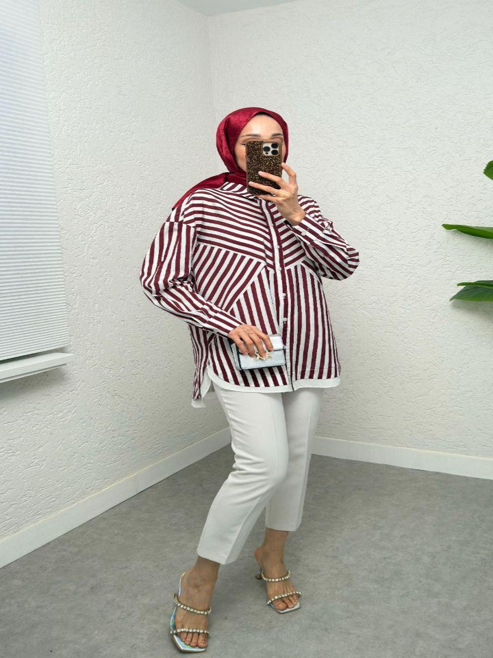 New Collection Dark Red Striped Shirt