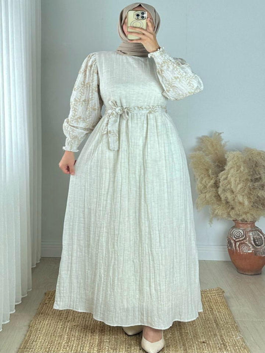 Blossom Maxi Dress – Light Beige with Light Brown Floral Pattern Cotton for Summer