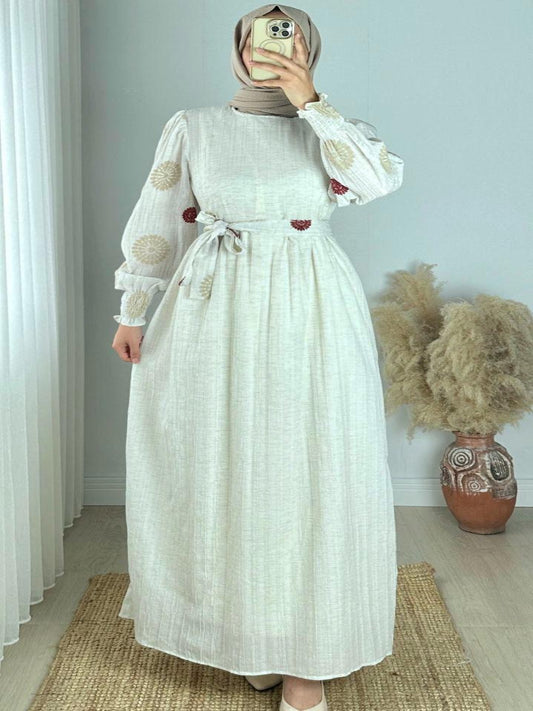 Blossom Maxi Dress – Light Beige with Red Dot Pattern Cotton for Summer