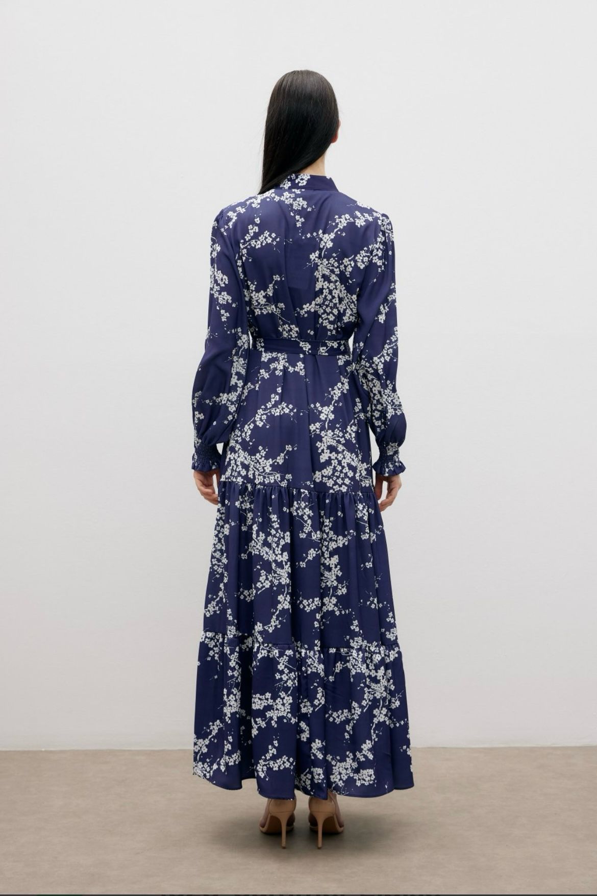 White Floral Printed Navy Blue Summer Dress Blossom Collection