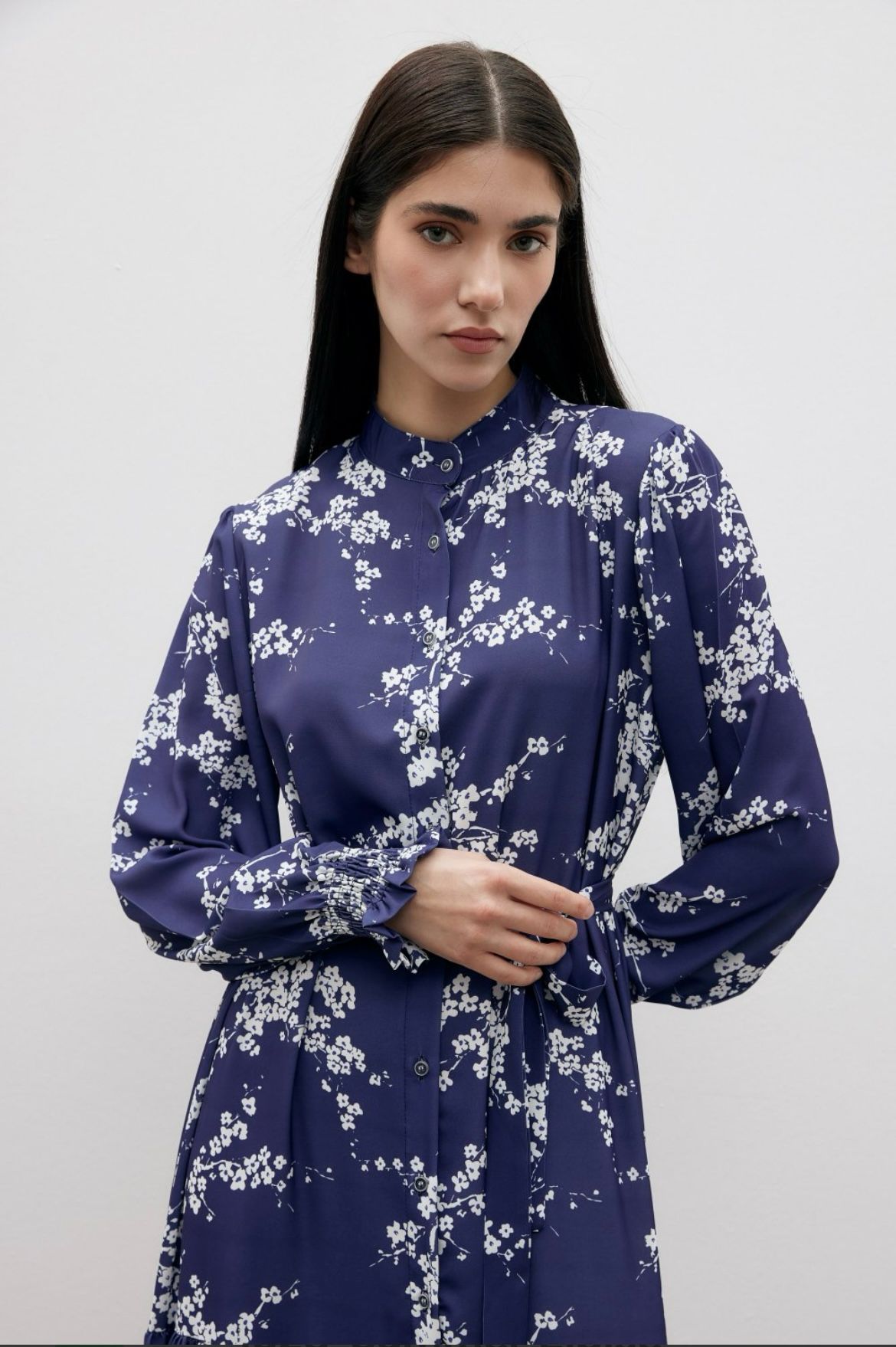 White Floral Printed Navy Blue Summer Dress Blossom Collection