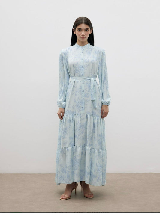 Floral Printed Baby Blue Summer Dress Blossom Collection