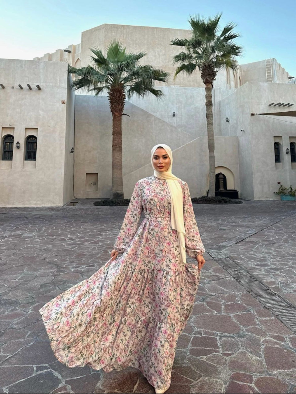 Spring Floral Printed Light Blue Summer Dress Blossom Collection