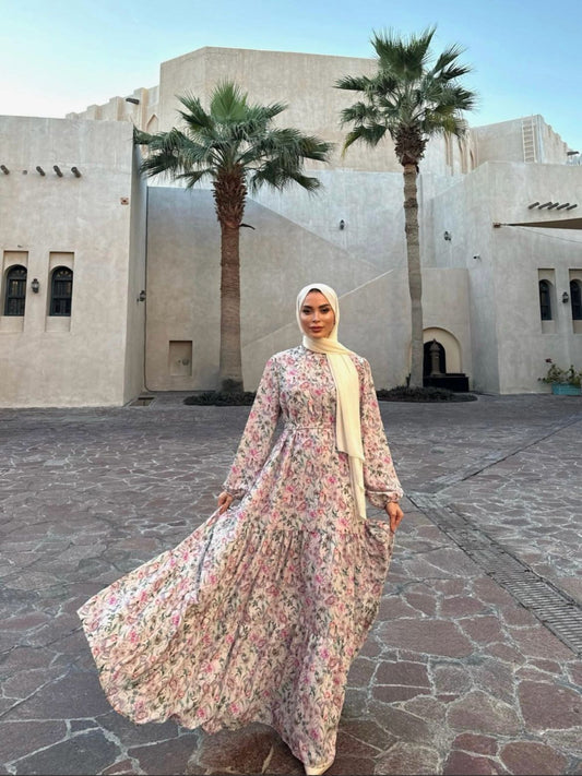 Spring Floral Printed Light Blue Summer Dress Blossom Collection