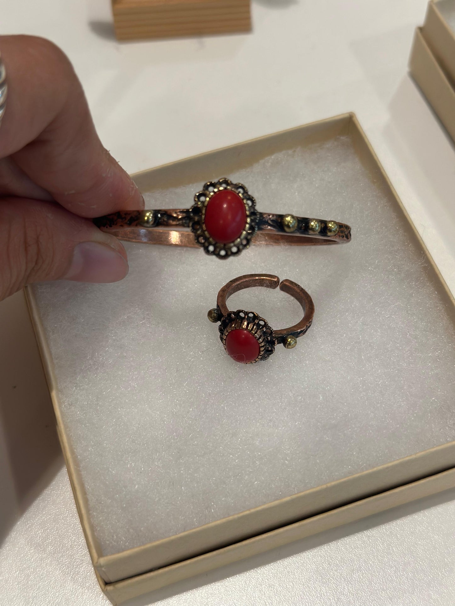 Handmade Copper Bracelet Ring Set– Adjustable Minimalist Bangle/Ring