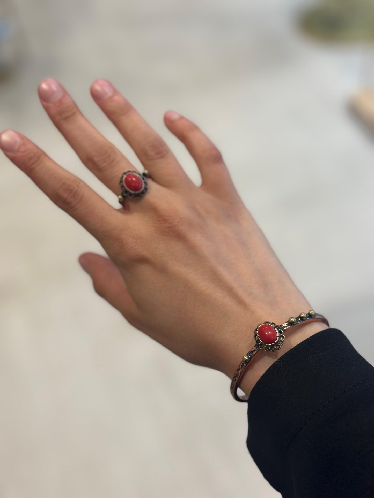 Handmade Copper Bracelet Ring Set– Adjustable Minimalist Bangle/Ring