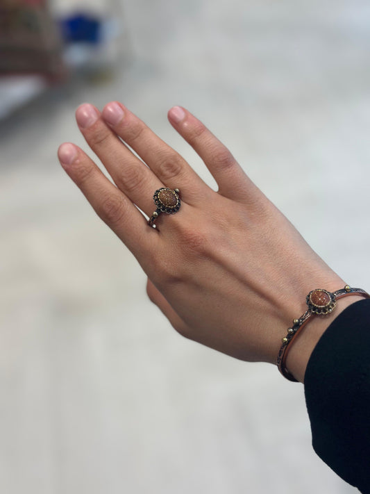 Handmade Copper Bracelet Ring Set– Adjustable Minimalist Bangle/Ring