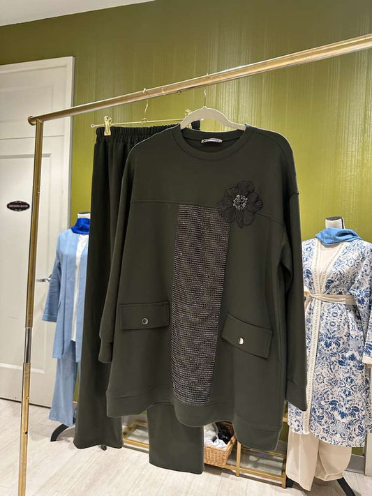 Green Embellished Cord Set