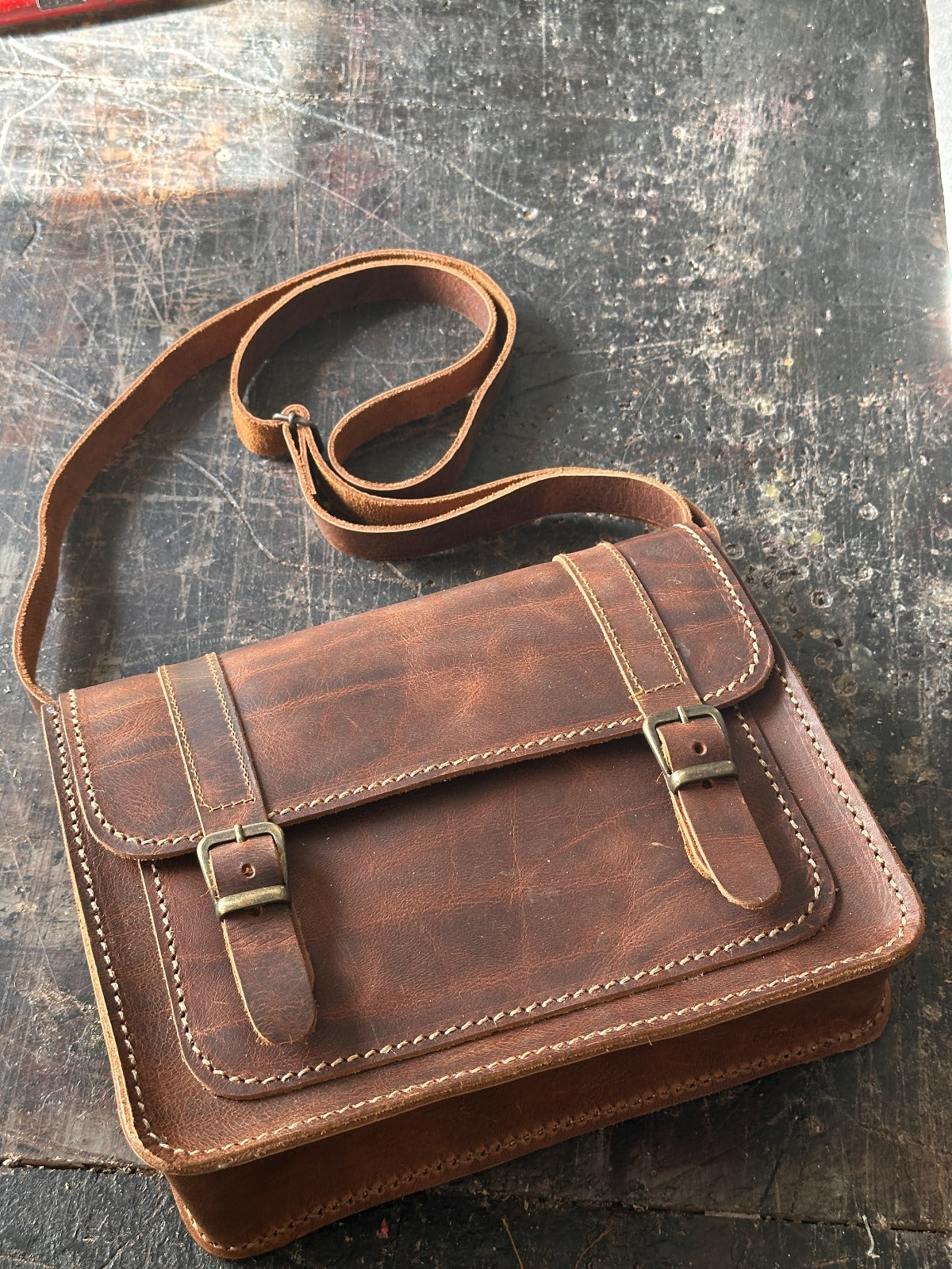 Vintage Style Brown Leather Satchel Bag