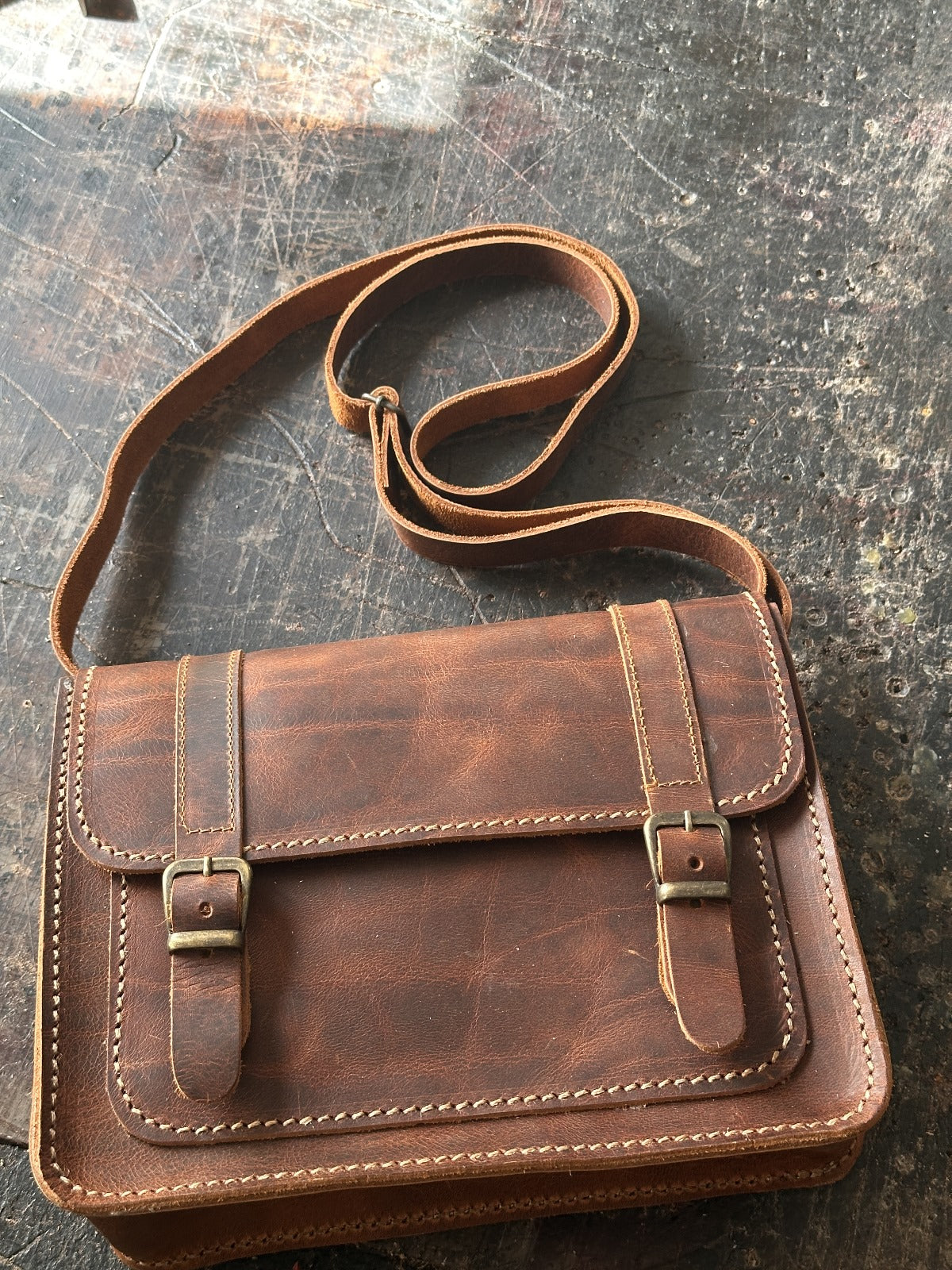 Vintage Style Brown Leather Satchel Bag