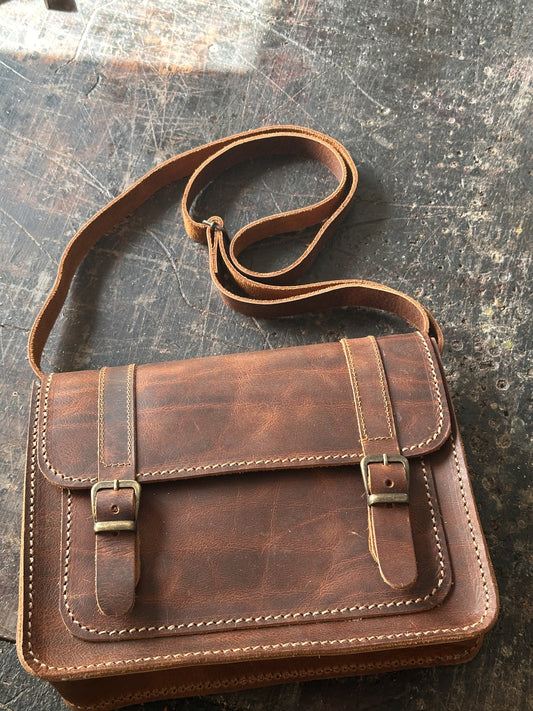 Vintage Style Brown Leather Satchel Bag
