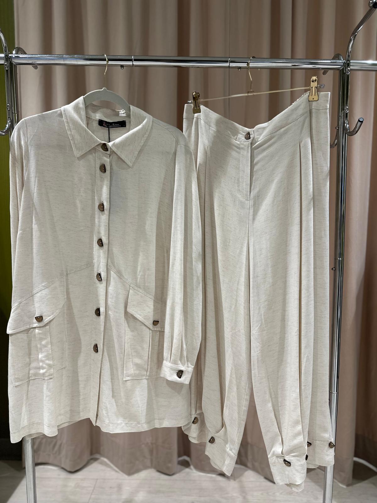 Plus Size Button-Front Top & Pants Set – Fatma Danışman