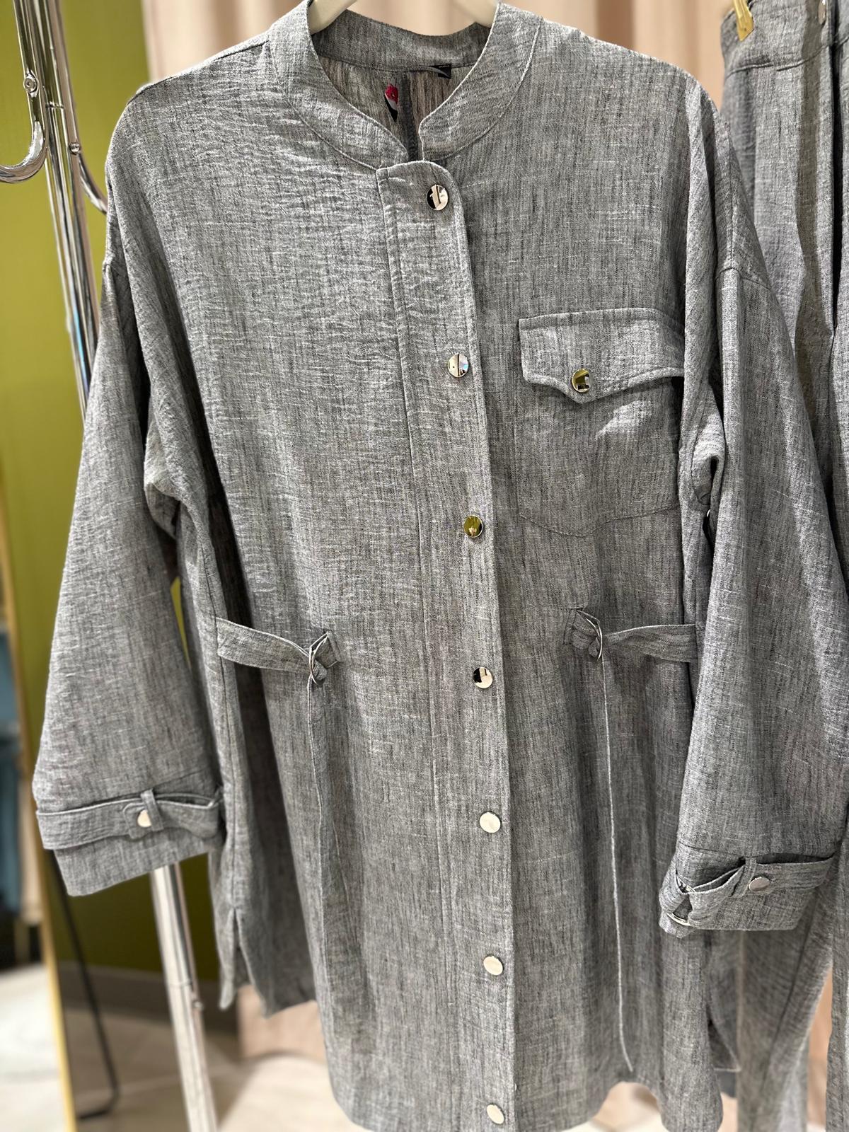 Plus Size Linen-Blend Buttoned Top & Pants Set – Fatma Danışman