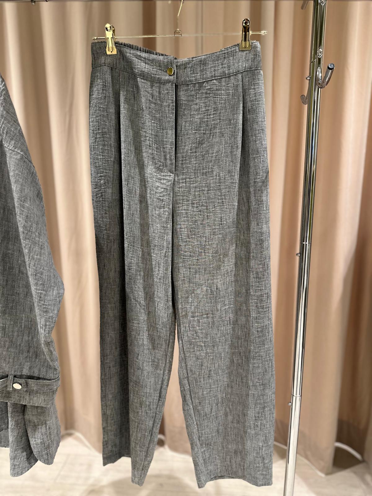 Plus Size Linen-Blend Buttoned Top & Pants Set – Fatma Danışman