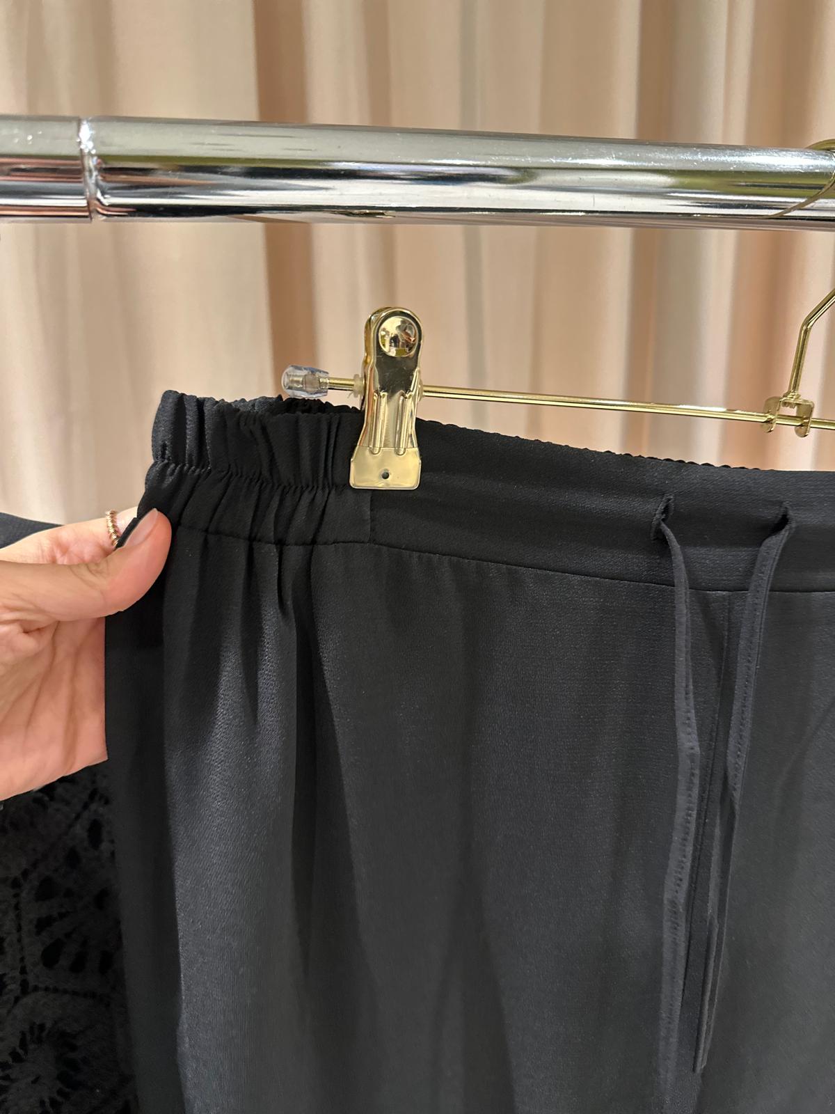 Plus Size Black Button-Front Top &amp; Pants Set with Lace Sleeves – Fatma Danışman