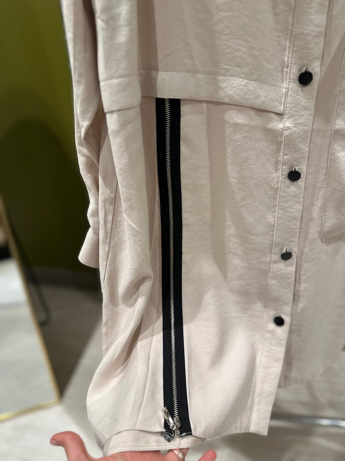 Plus Size Beige Button-Front Top &amp; Pants Set with Side Stripe – Fatma Danışman