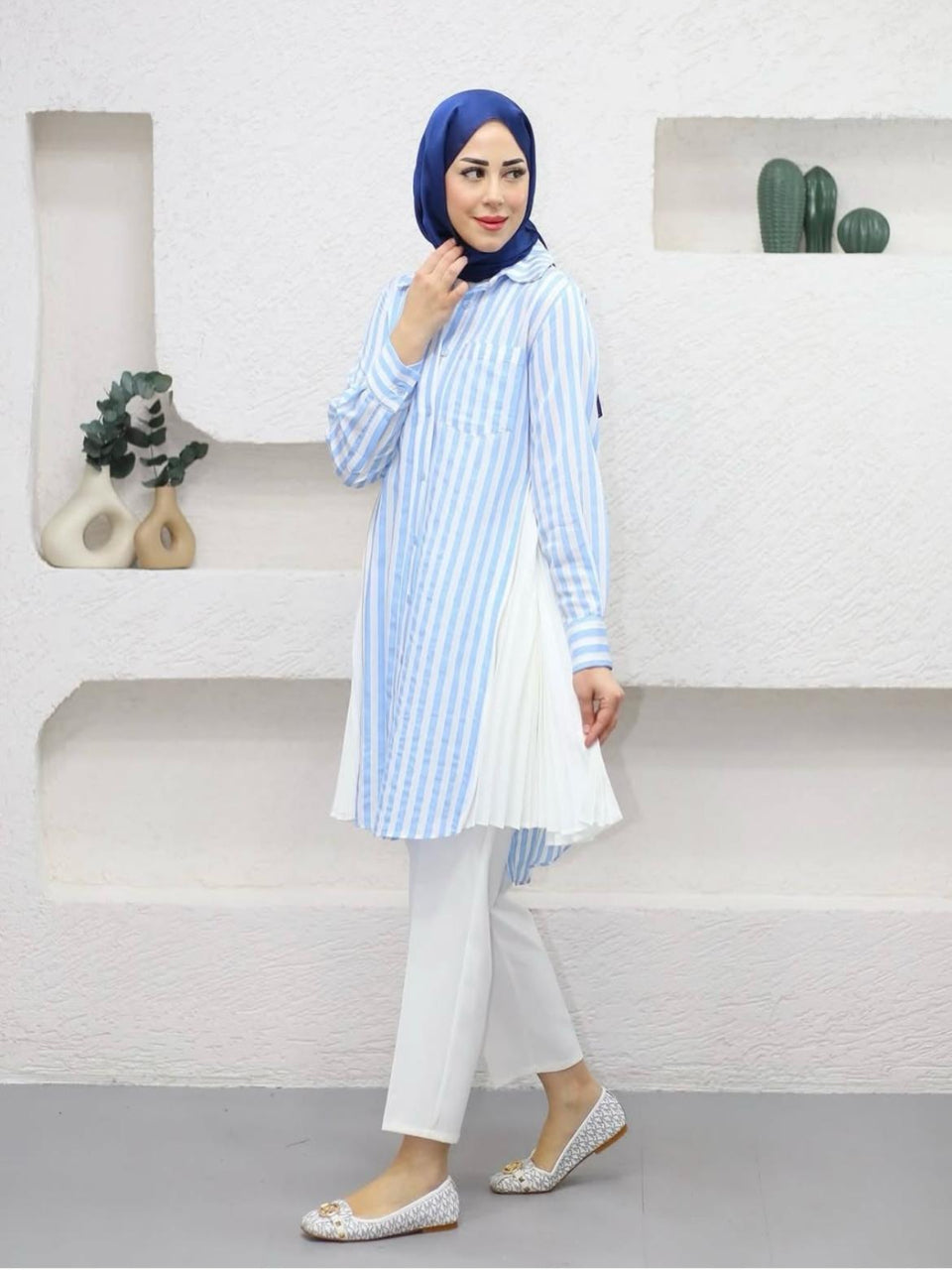 Baby Blue Striped Blossom Collection Linen-Cotton Shirt