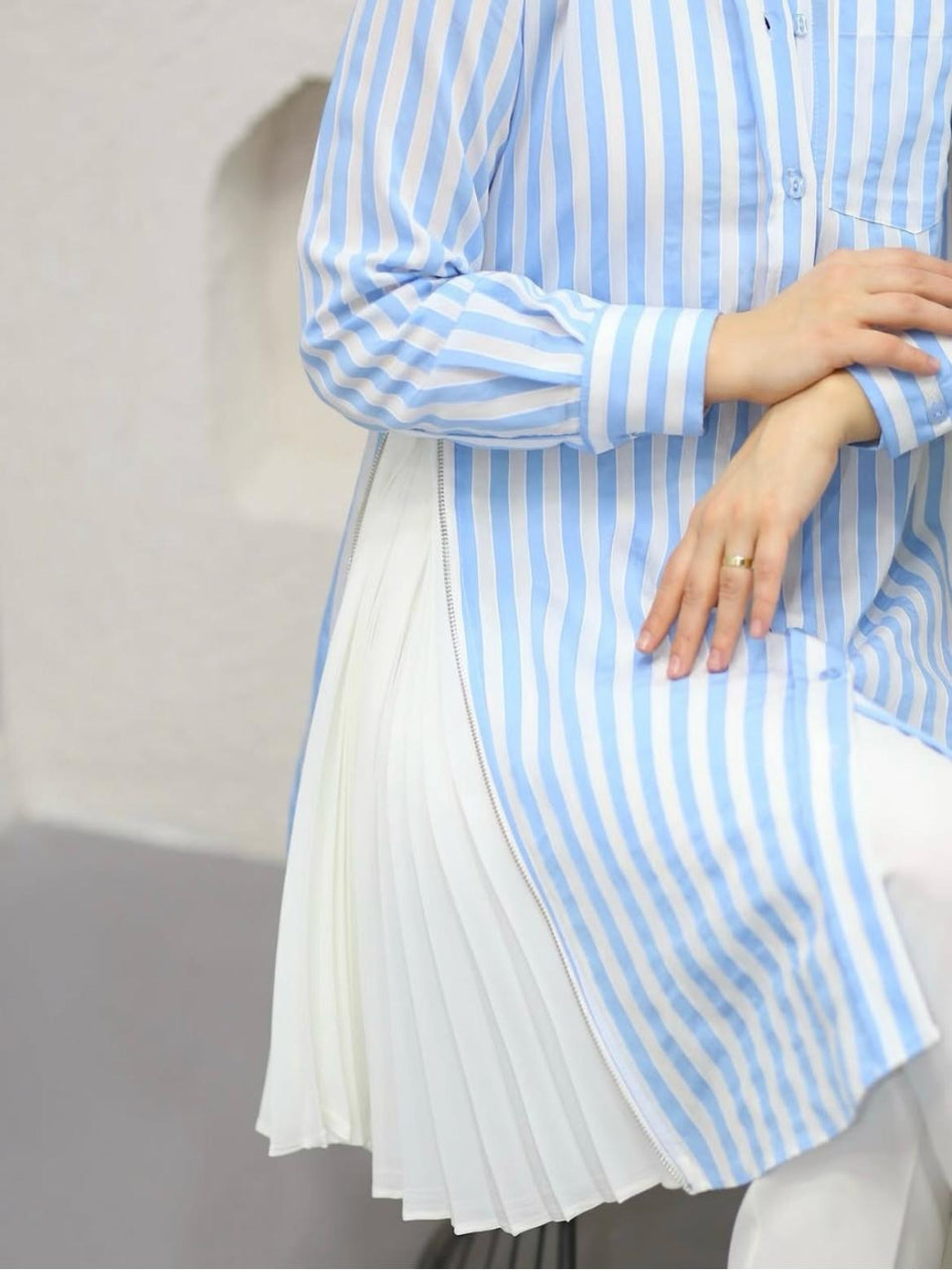 Baby Blue Striped Blossom Collection Linen-Cotton Shirt