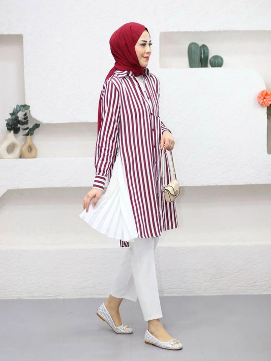 Red Stripe Blossom Collection Linen-Cotton Shirt