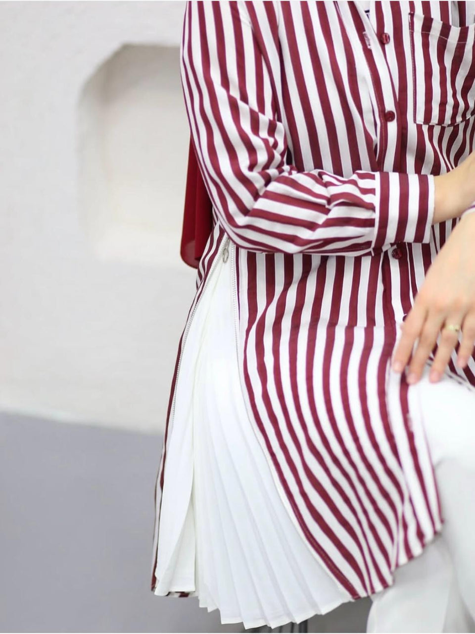 Red Stripe Blossom Collection Linen-Cotton Shirt