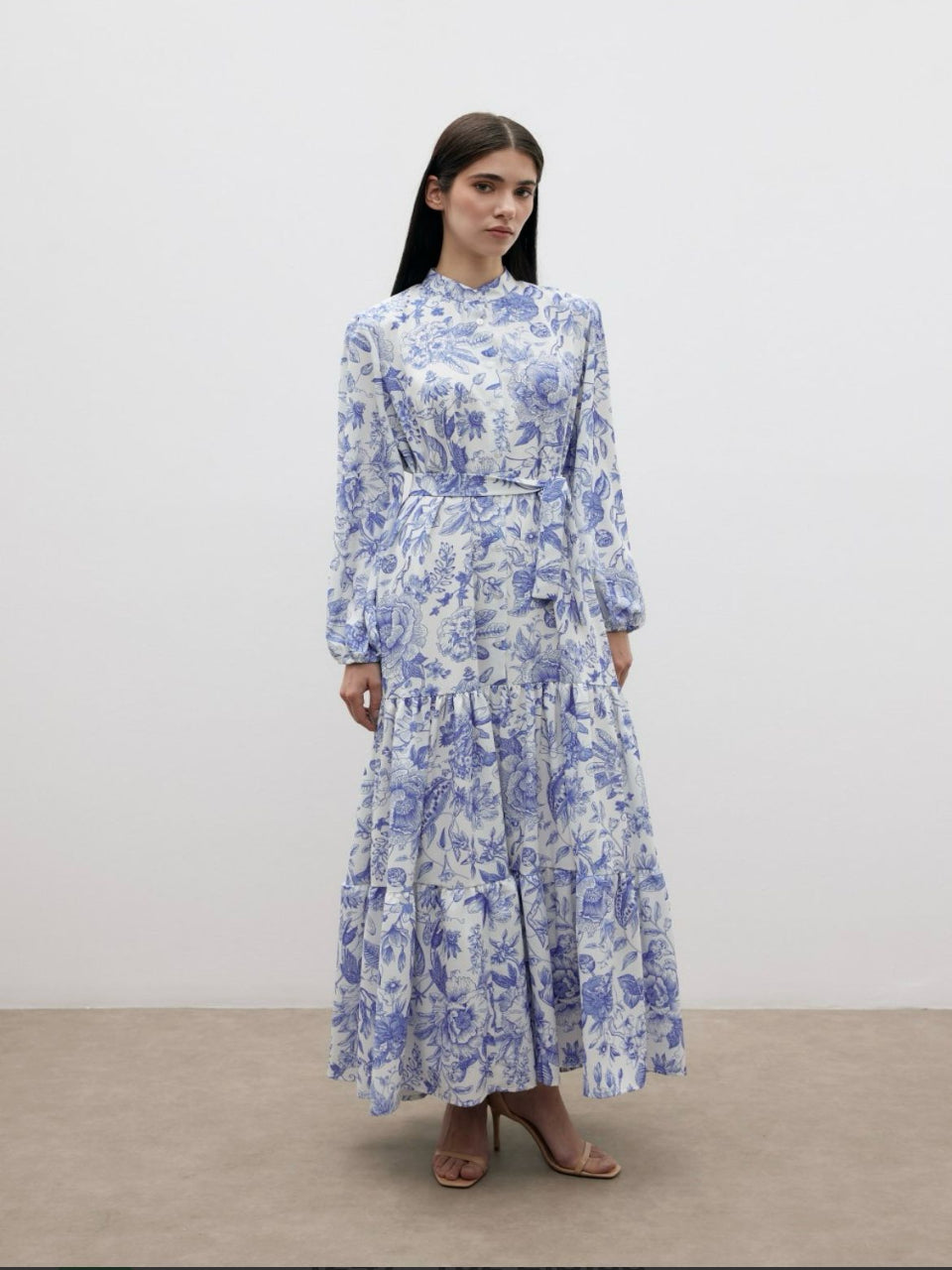 Blossom Collection Blue Floral Printed White Summer Dress