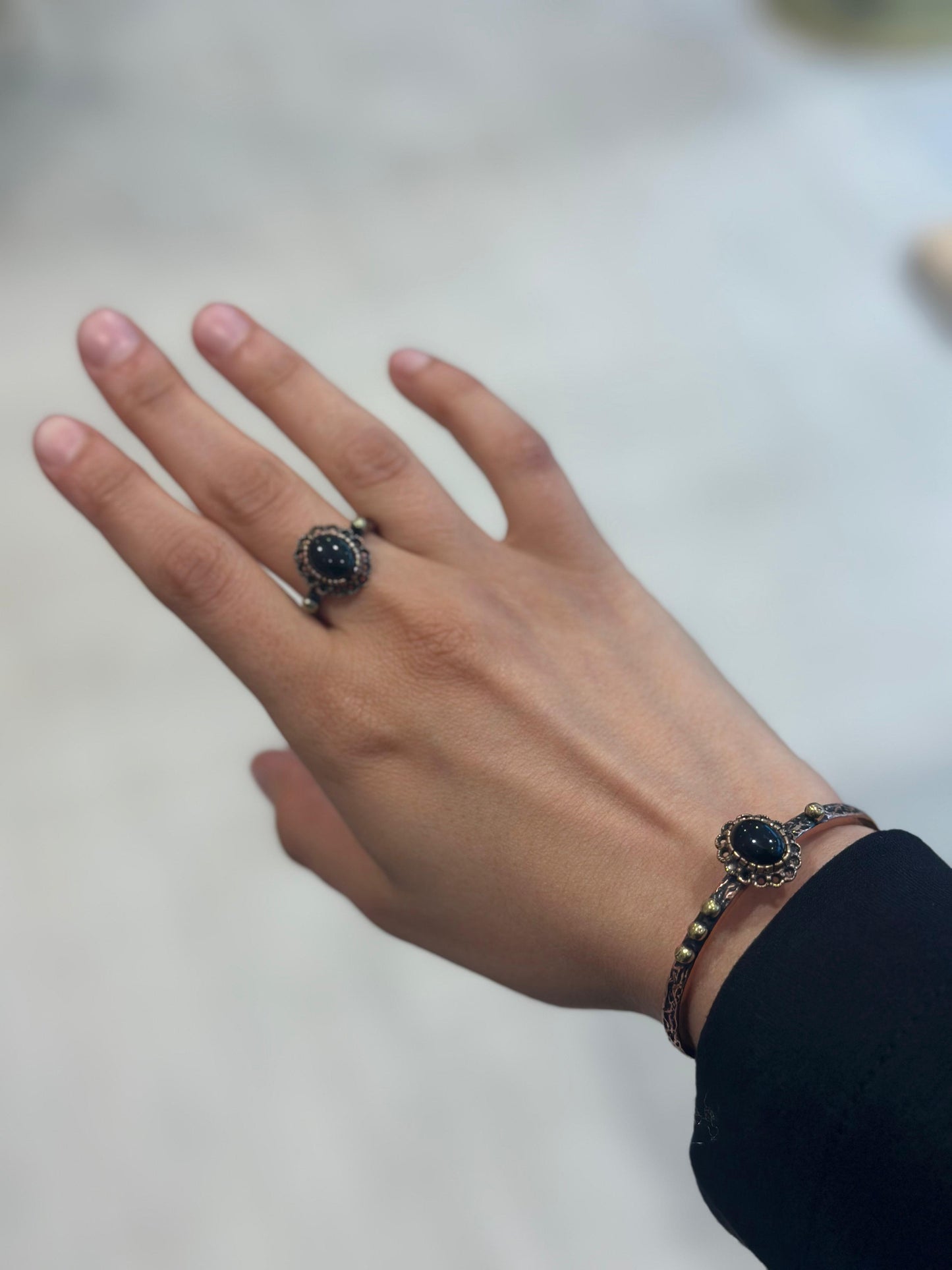 Handmade Copper Bracelet Ring Set– Adjustable Minimalist Bangle/Ring