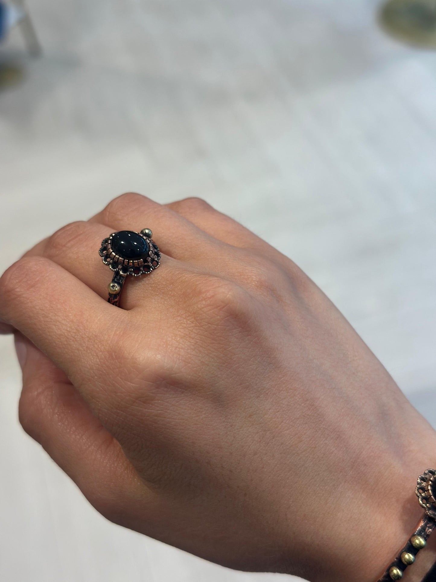 Handmade Copper Bracelet Ring Set– Adjustable Minimalist Bangle/Ring