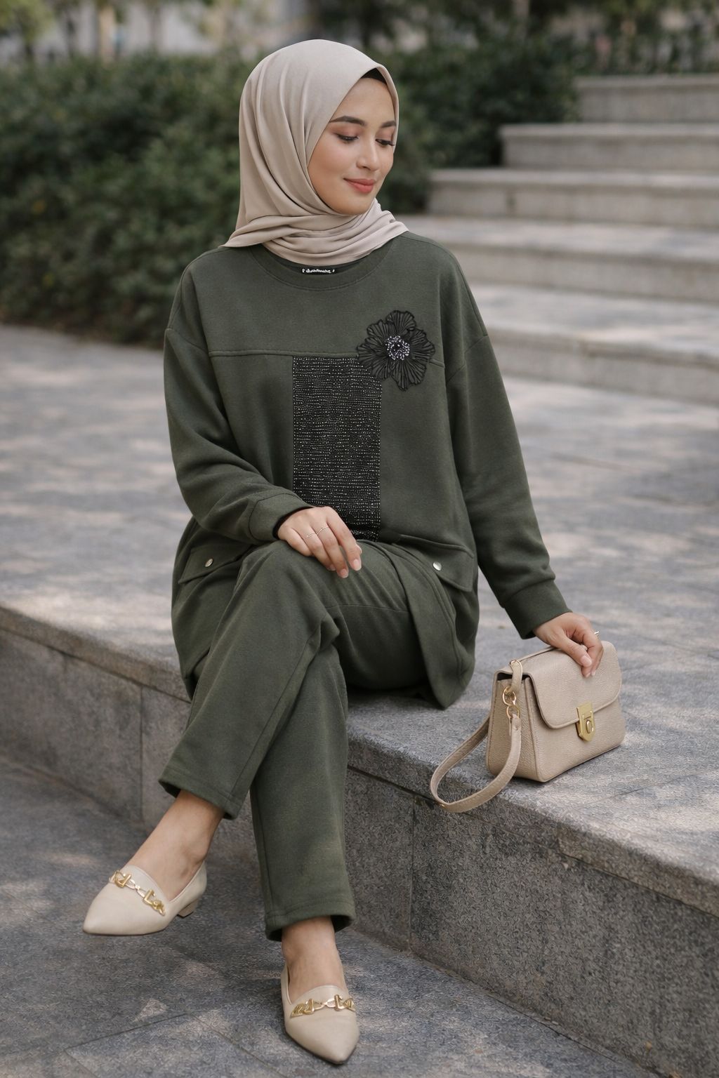Green Embellished Cord Set