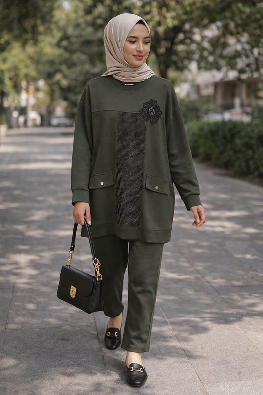 Green Embellished Cord Set