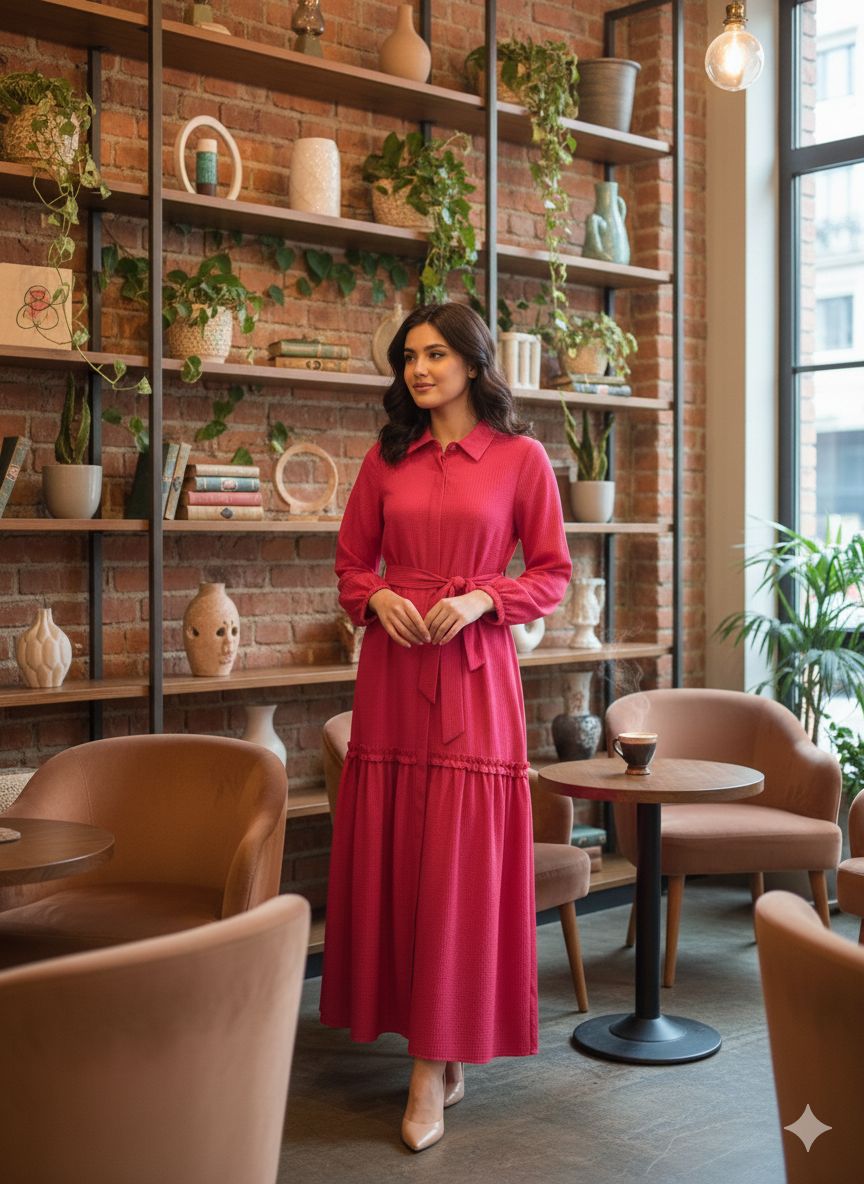 Pinky Cotton Mix Long Dresses