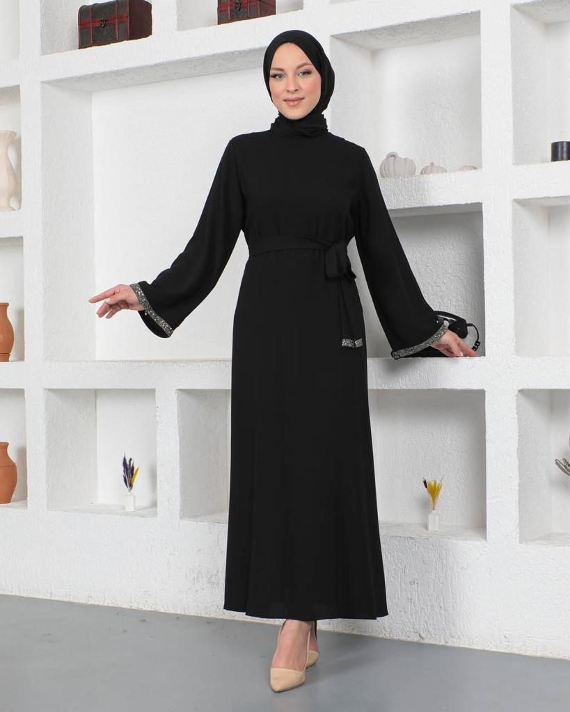 Black and Stone Color Abaya