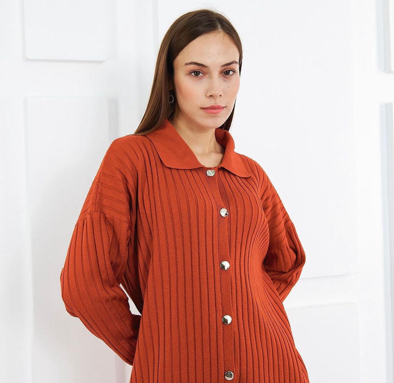Blossom Collection Comfy Elegant Modest Stylish Orange Knitted Set