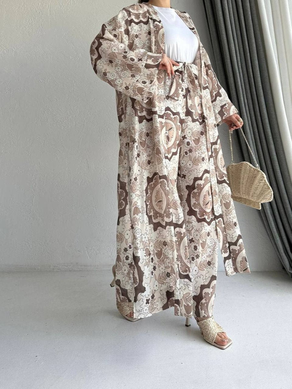 Patterned Linen Kimono Set