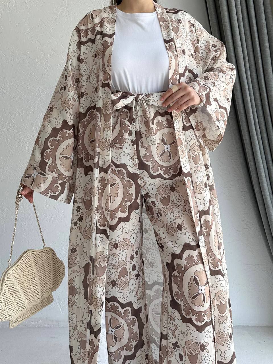 Patterned Linen Kimono Set