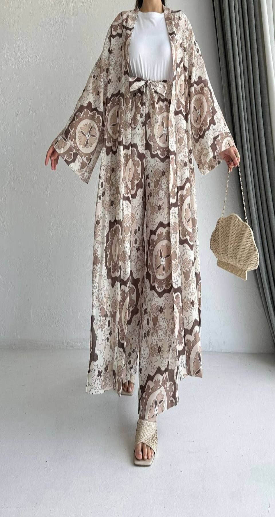 Patterned Linen Kimono Set