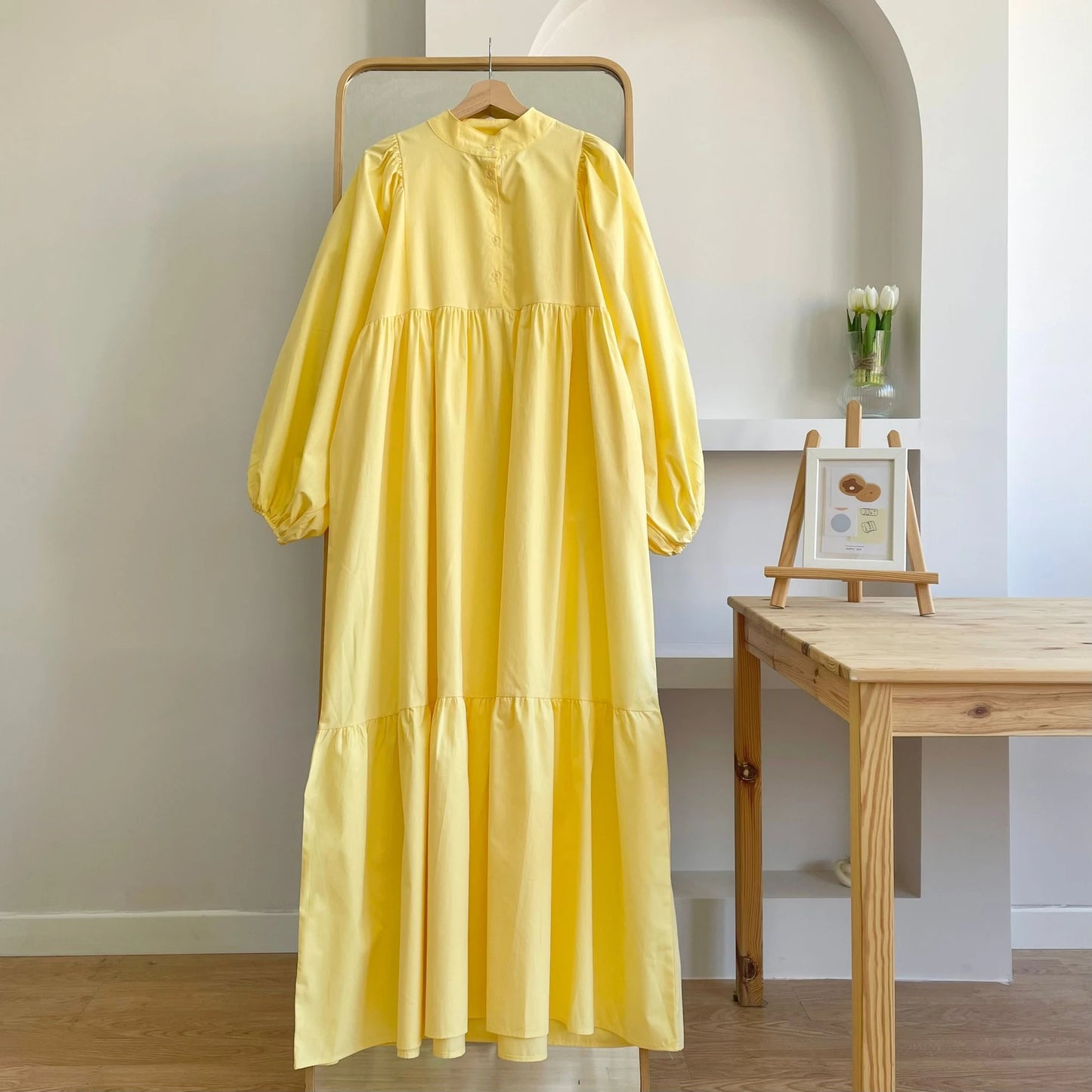 Balloon Sleeve Buttoned Dress