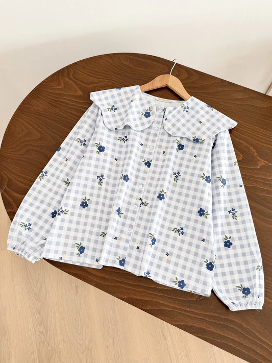 Bulut Neck Floral Plaid Shirt