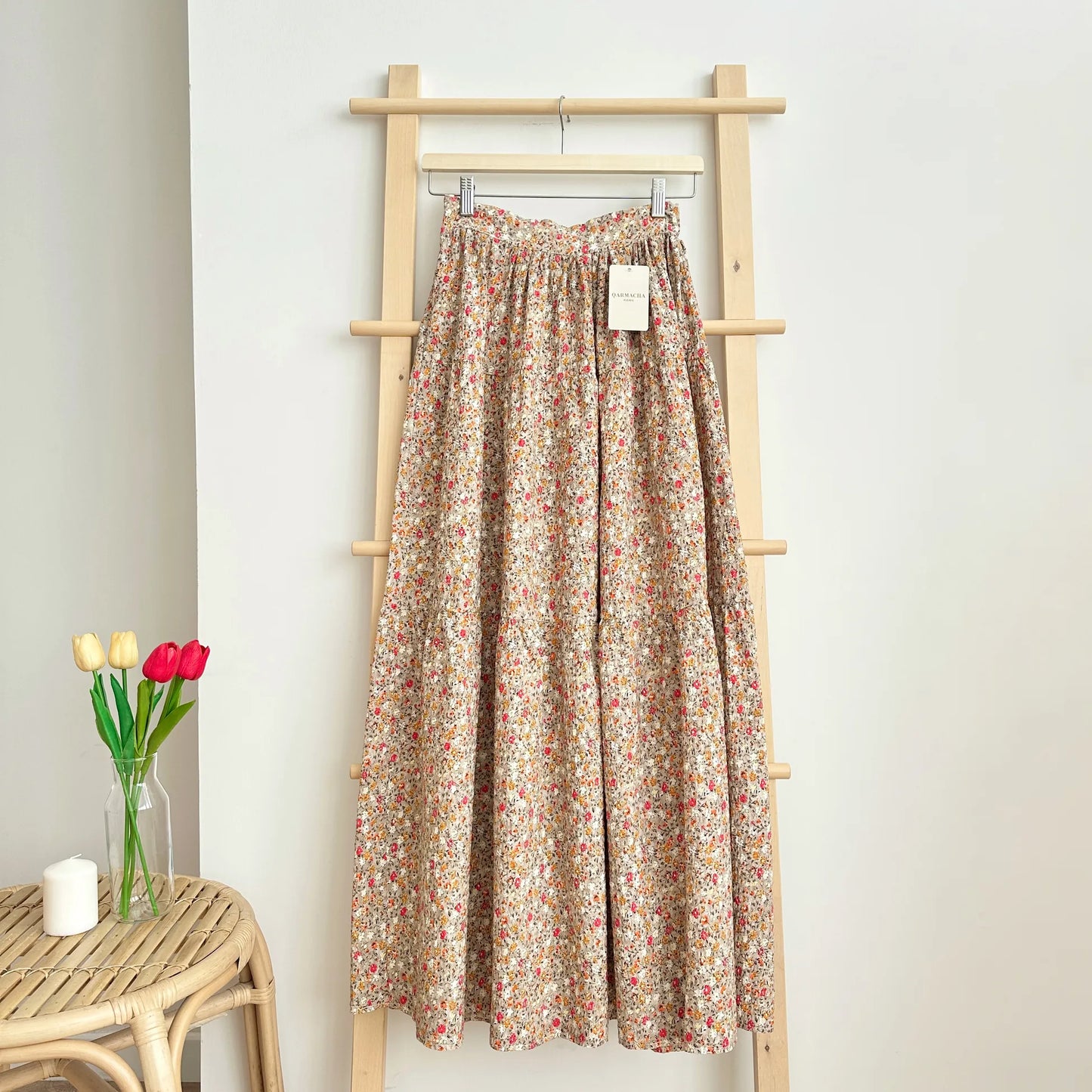Floral Tiered Poplin Skirt