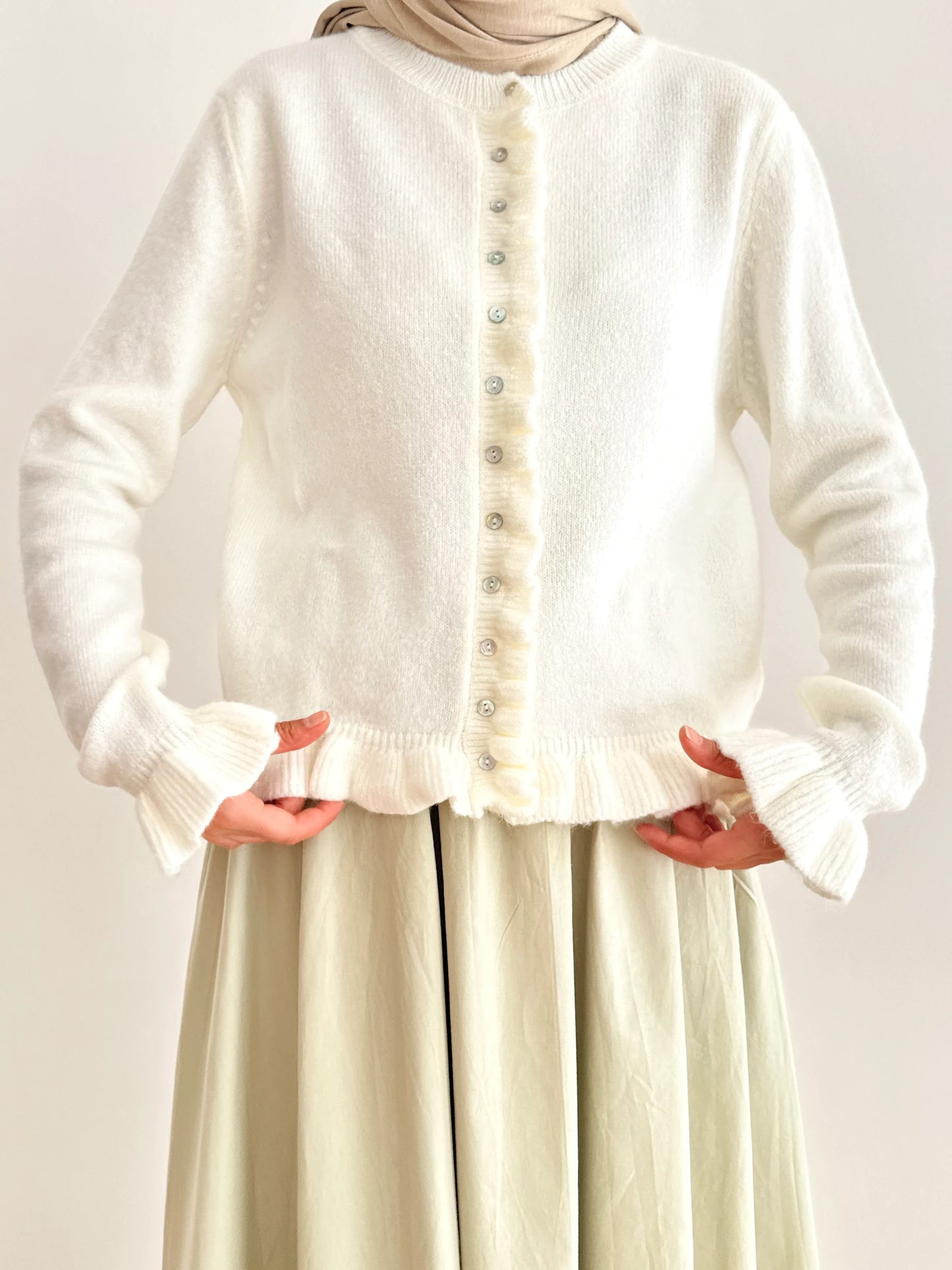 Ruffle Detail Knit Cardigan