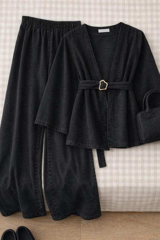 Denim Pants Kimono Set