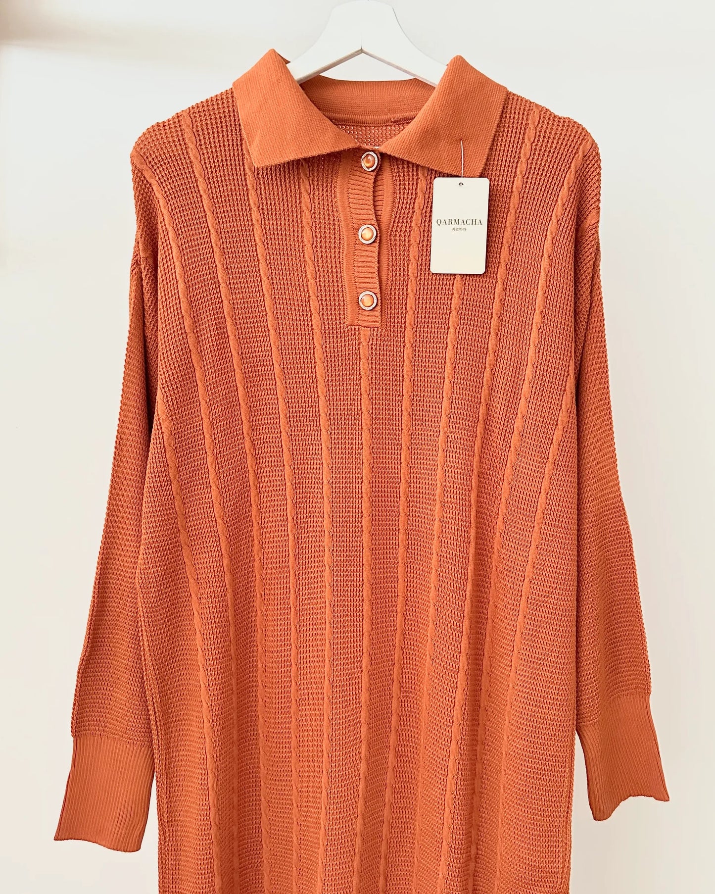 Buttoned Klasik Neck Knit Dress