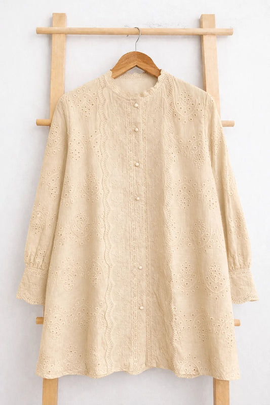 Scalloped Lace Lined Tunic Shirt