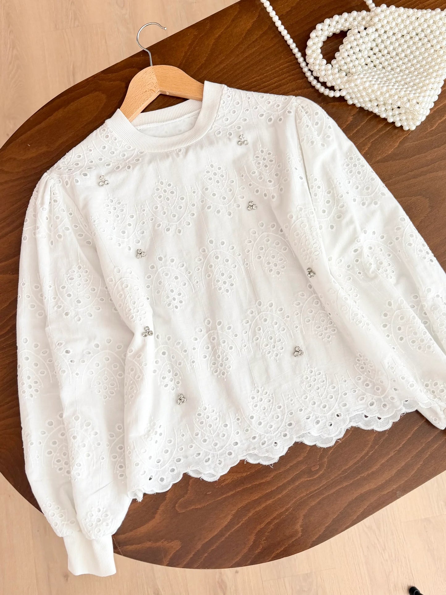 Rhinestone Scalloped Blouse